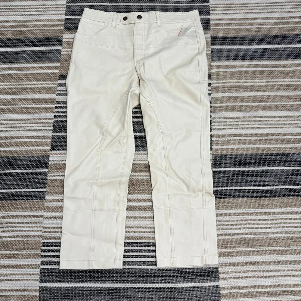 Free People We The Free Rebel Vegan Faux Leather Moto Pants Ivory‎ Cream Size 10